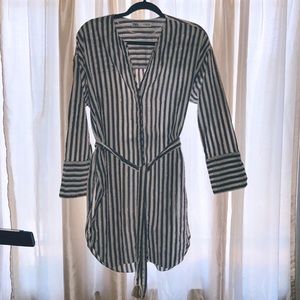 Zara Vertical Blue &Gold Stripped Oversized Blouse